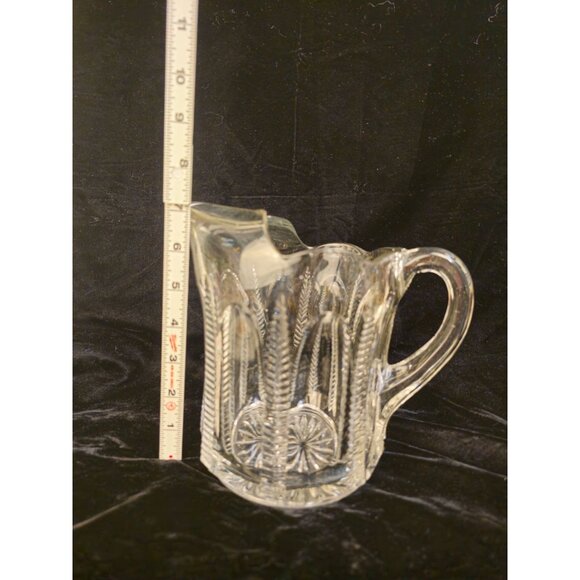 Antique Pressed Glass Milk Pitcher With Wheat & Starburst Pattern - Picture 2 of 7